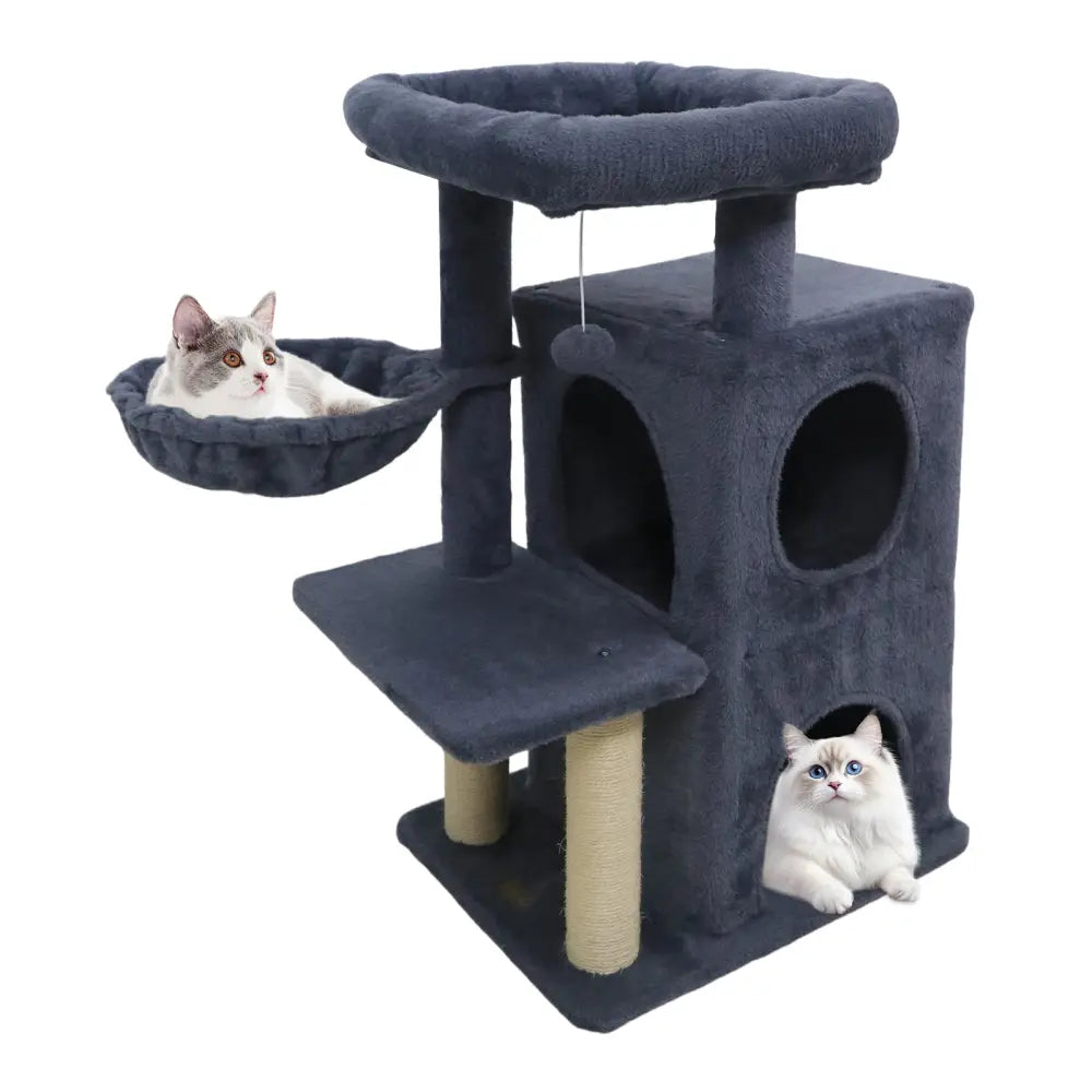 33.5 Inch Cute Kitten Tower with 2-Tier Condo and Padded Top Perch-Dark Gray - Dark Gray - Cat Trees Condos & Scratchers