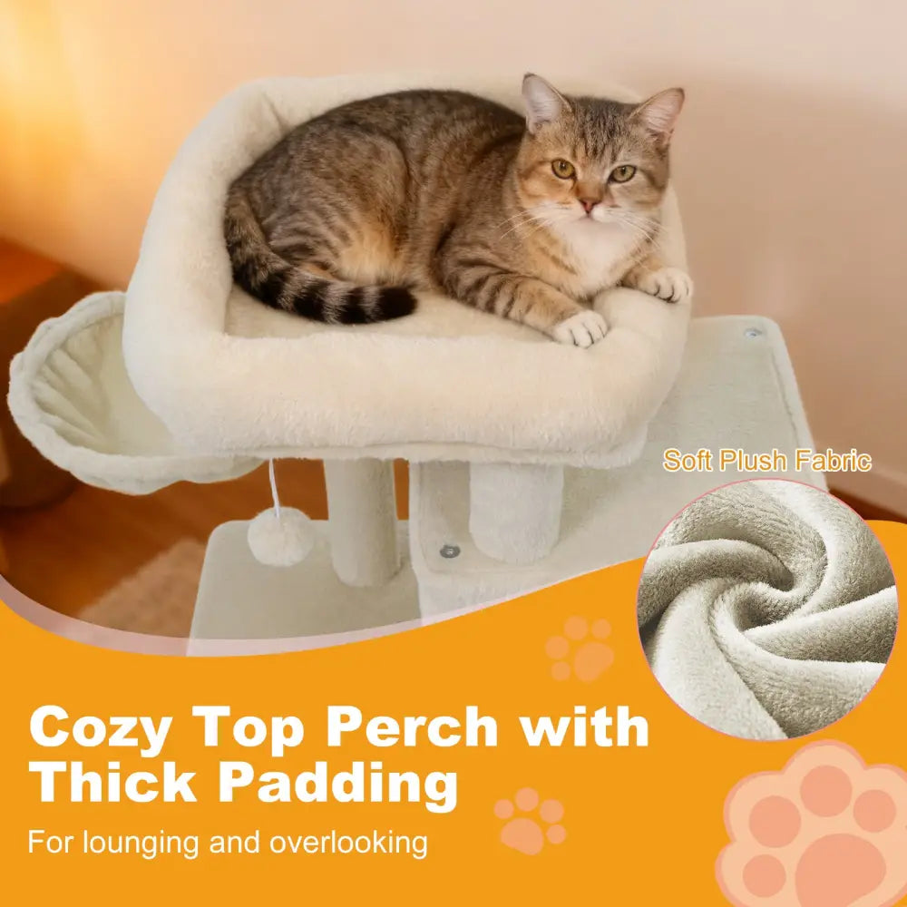 33.5 Inch Cute Kitten Tower with 2-Tier Condo and Padded Top Perch-Beige - Beige - Cat Trees Condos & Scratchers