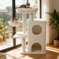 33.5 Inch Cute Kitten Tower with 2-Tier Condo and Padded Top Perch-Beige - Beige - Cat Trees Condos & Scratchers