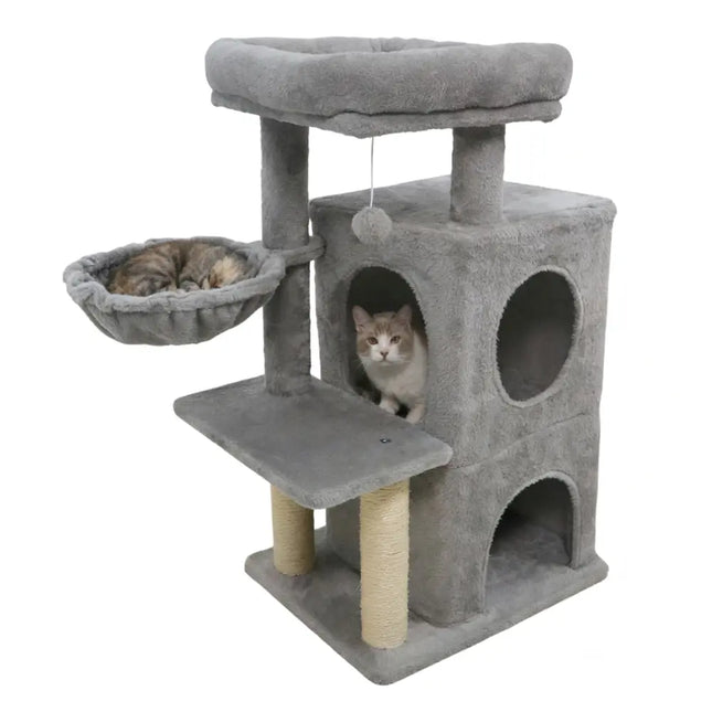 33.5 Inch Cute Kitten Tower with 2-Tier Condo and Padded Top Perch-Light Gray - Light Gray - Cat Trees Condos &