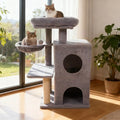 33.5 Inch Cute Kitten Tower with 2-Tier Condo and Padded Top Perch-Light Gray - Light Gray - Cat Trees Condos &