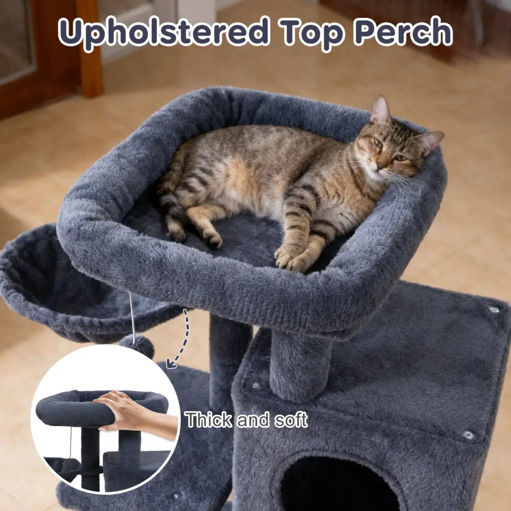 33.5 Inch Cute Kitten Tower with 2-Tier Condo and Padded Top Perch-Dark Gray - Dark Gray - Cat Trees Condos & Scratchers