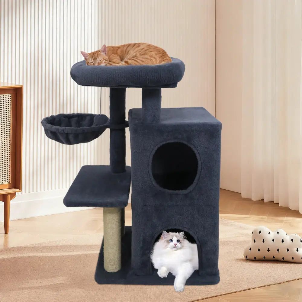 33.5 Inch Cute Kitten Tower with 2-Tier Condo and Padded Top Perch-Dark Gray - Dark Gray - Cat Trees Condos & Scratchers