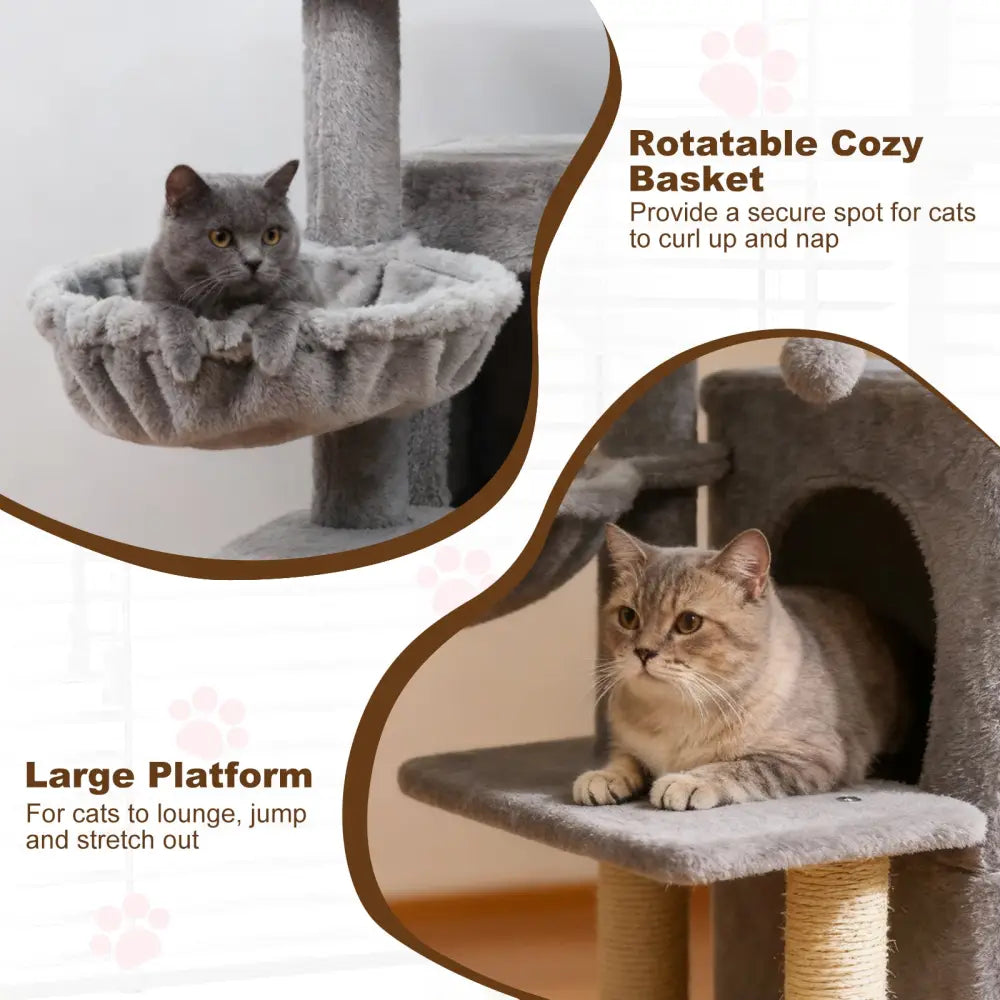 33.5 Inch Cute Kitten Tower with 2-Tier Condo and Padded Top Perch-Light Gray - Light Gray - Cat Trees Condos &