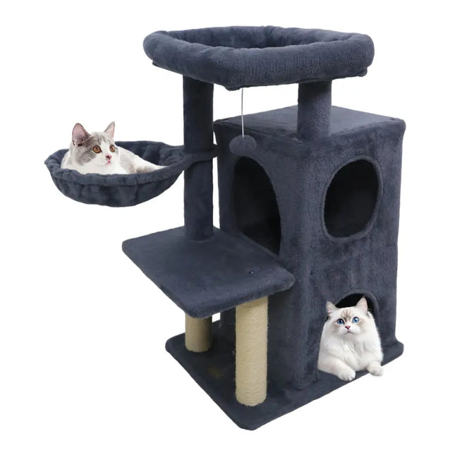 33.5 Inch Cute Kitten Tower with 2 - Tier Condo and Padded Top Perch - Dark Gray - Oasis Home Essentials