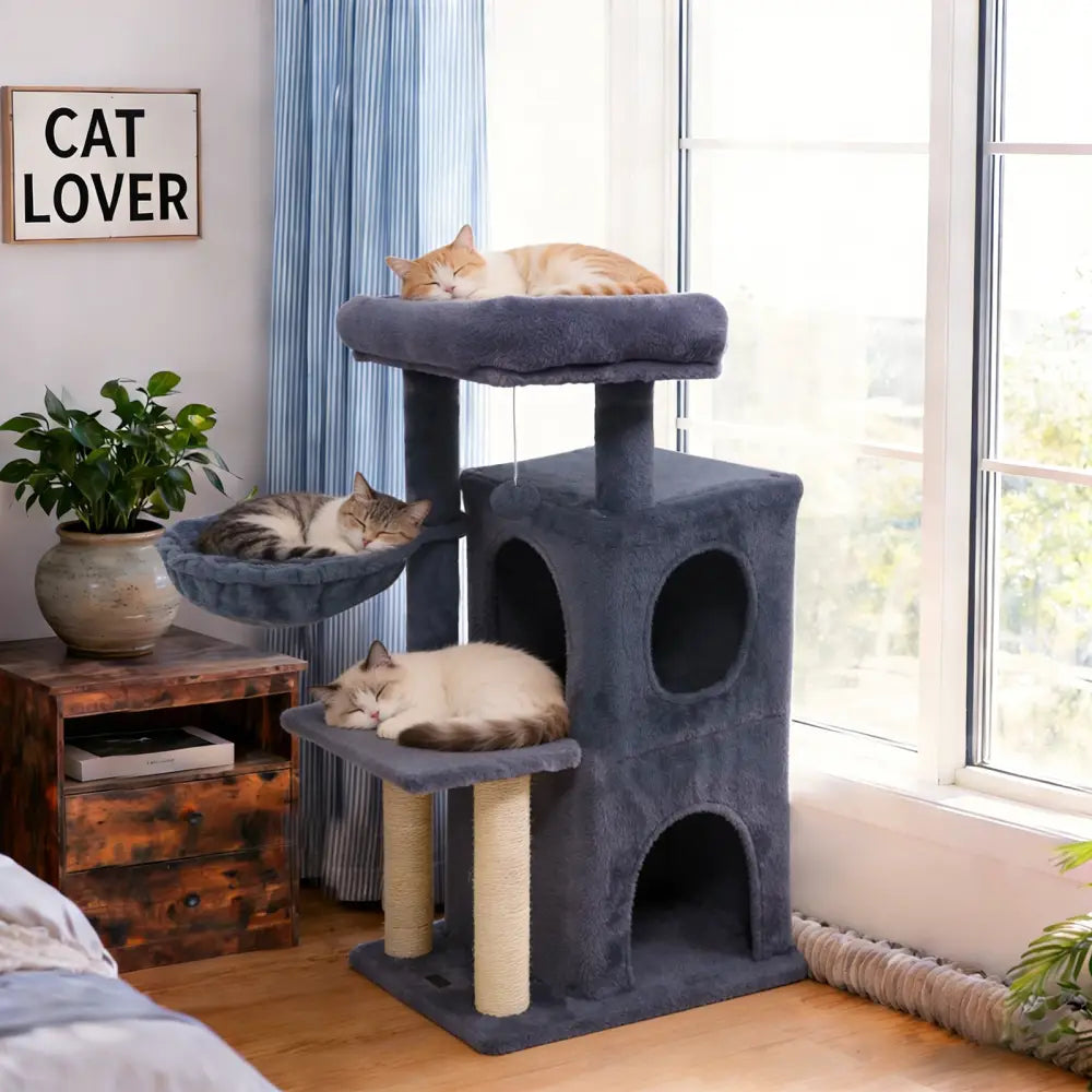 33.5 Inch Cute Kitten Tower with 2-Tier Condo and Padded Top Perch-Dark Gray - Dark Gray - Cat Trees Condos & Scratchers