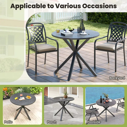 33.5 Inch Round Patio Bistro Table with Wood-Like Top and X-Shaped Legs-Gray - Gray - Patio Dining Tables