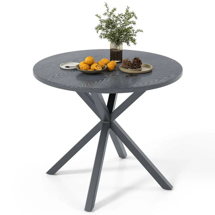 33.5 Inch Round Patio Bistro Table with Wood-Like Top and X-Shaped Legs-Gray - Gray - Patio Dining Tables