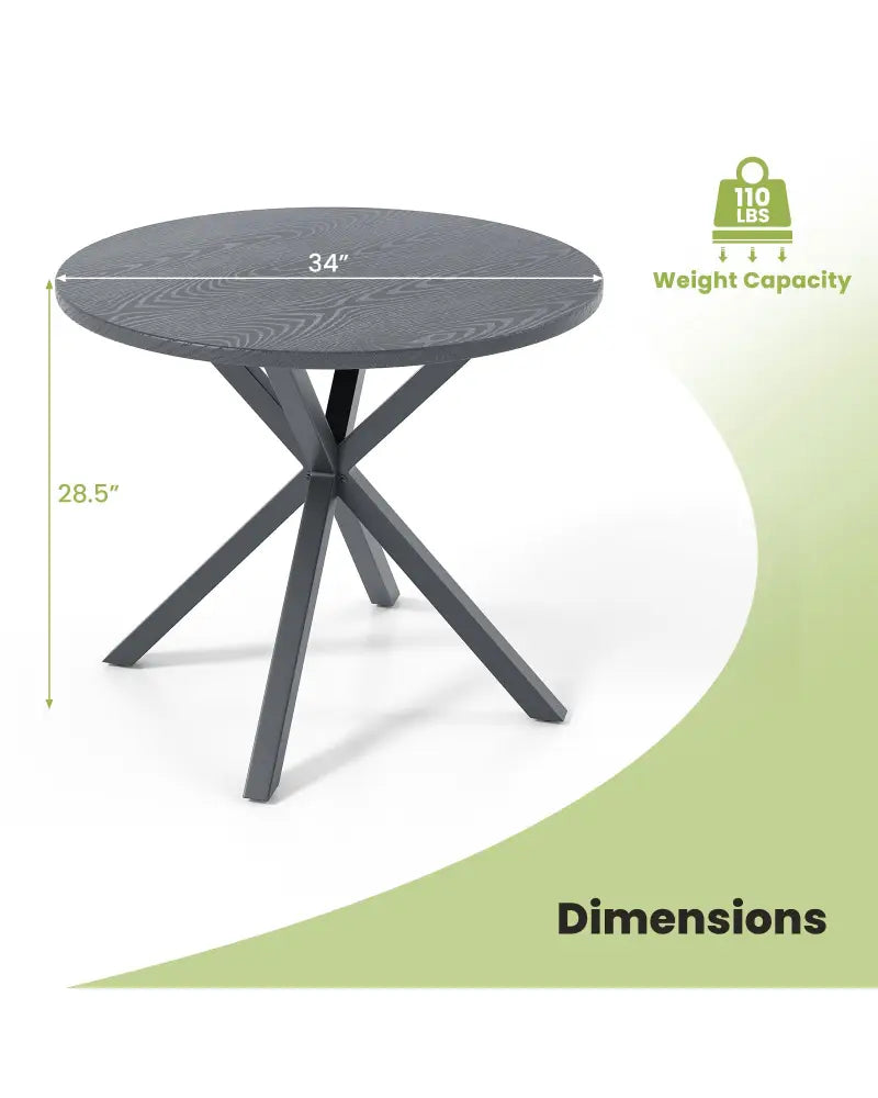 33.5 Inch Round Patio Bistro Table with Wood-Like Top and X-Shaped Legs-Gray - Gray - Patio Dining Tables