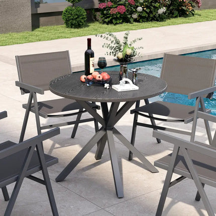 33.5 Inch Round Patio Bistro Table with Wood-Like Top and X-Shaped Legs-Gray - Gray - Patio Dining Tables