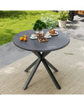 33.5 Inch Round Patio Bistro Table with Wood-Like Top and X-Shaped Legs-Gray - Gray - Patio Dining Tables