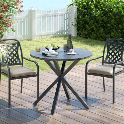 33.5 Inch Round Patio Bistro Table with Wood-Like Top and X-Shaped Legs-Gray - Gray - Patio Dining Tables