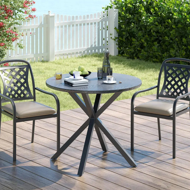33.5 Inch Round Patio Bistro Table with Wood-Like Top and X-Shaped Legs-Gray - Gray - Patio Dining Tables