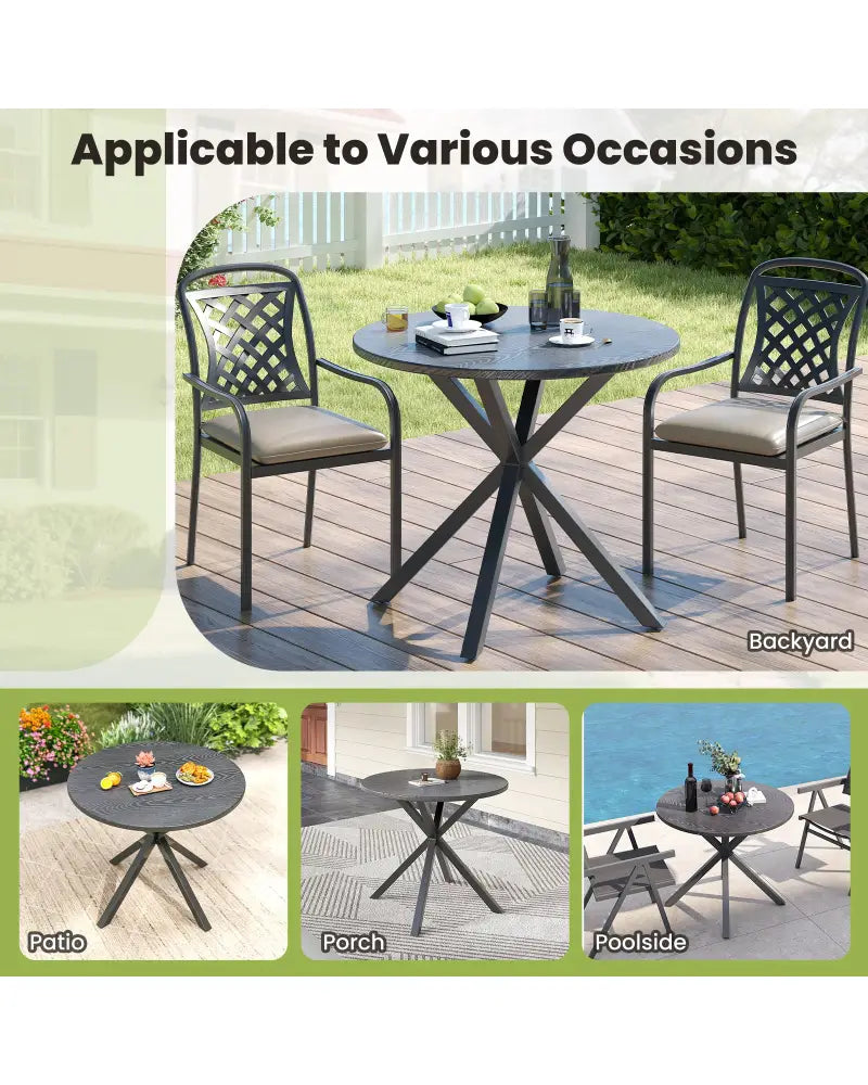 33.5 Inch Round Patio Bistro Table with Wood-Like Top and X-Shaped Legs-Gray - Gray - Patio Dining Tables