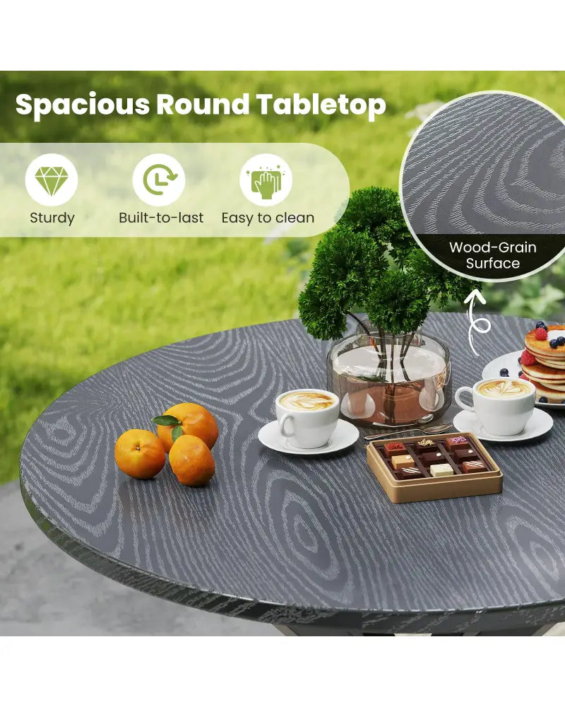 33.5 Inch Round Patio Bistro Table with Wood-Like Top and X-Shaped Legs-Gray - Gray - Patio Dining Tables