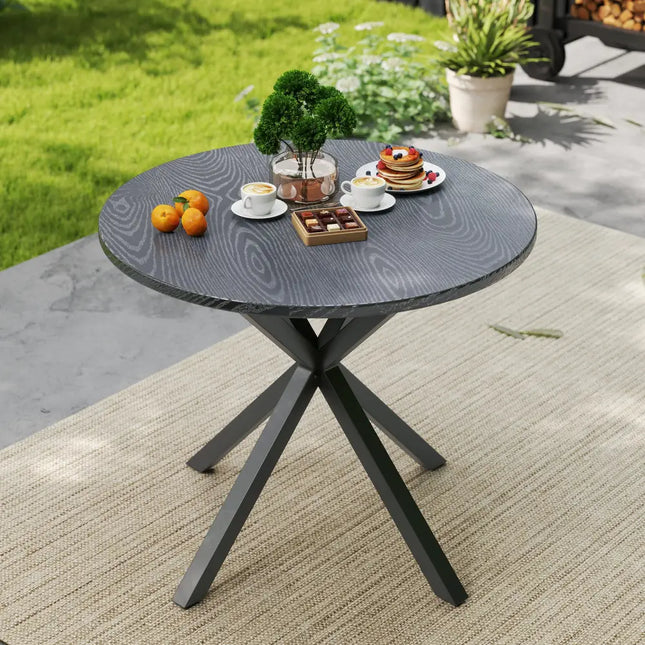 33.5 Inch Round Patio Bistro Table with Wood-Like Top and X-Shaped Legs-Gray - Gray - Patio Dining Tables