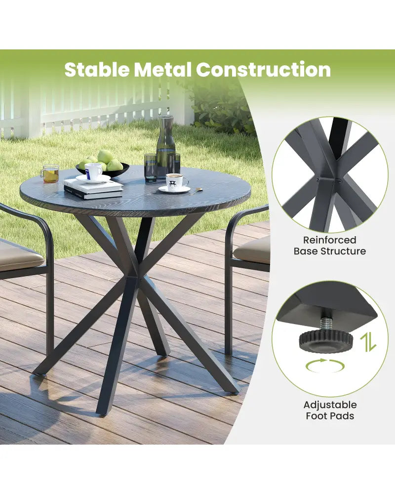 33.5 Inch Round Patio Bistro Table with Wood-Like Top and X-Shaped Legs-Gray - Gray - Patio Dining Tables