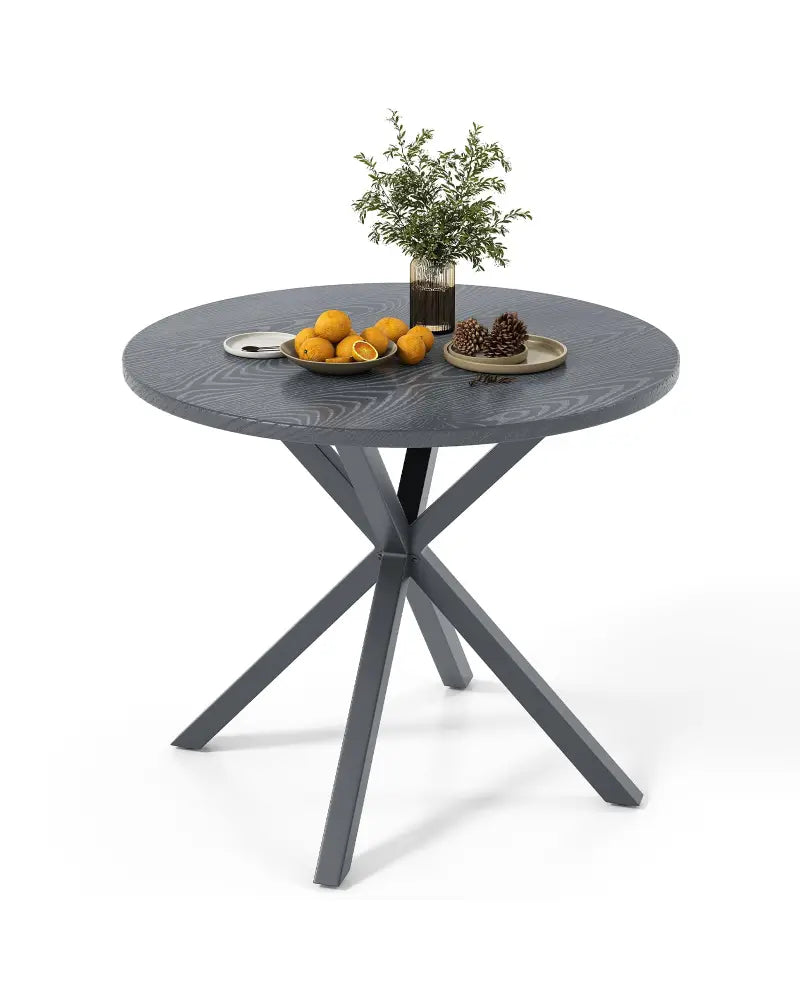 33.5 Inch Round Patio Bistro Table with Wood-Like Top and X-Shaped Legs-Gray - Gray - Patio Dining Tables