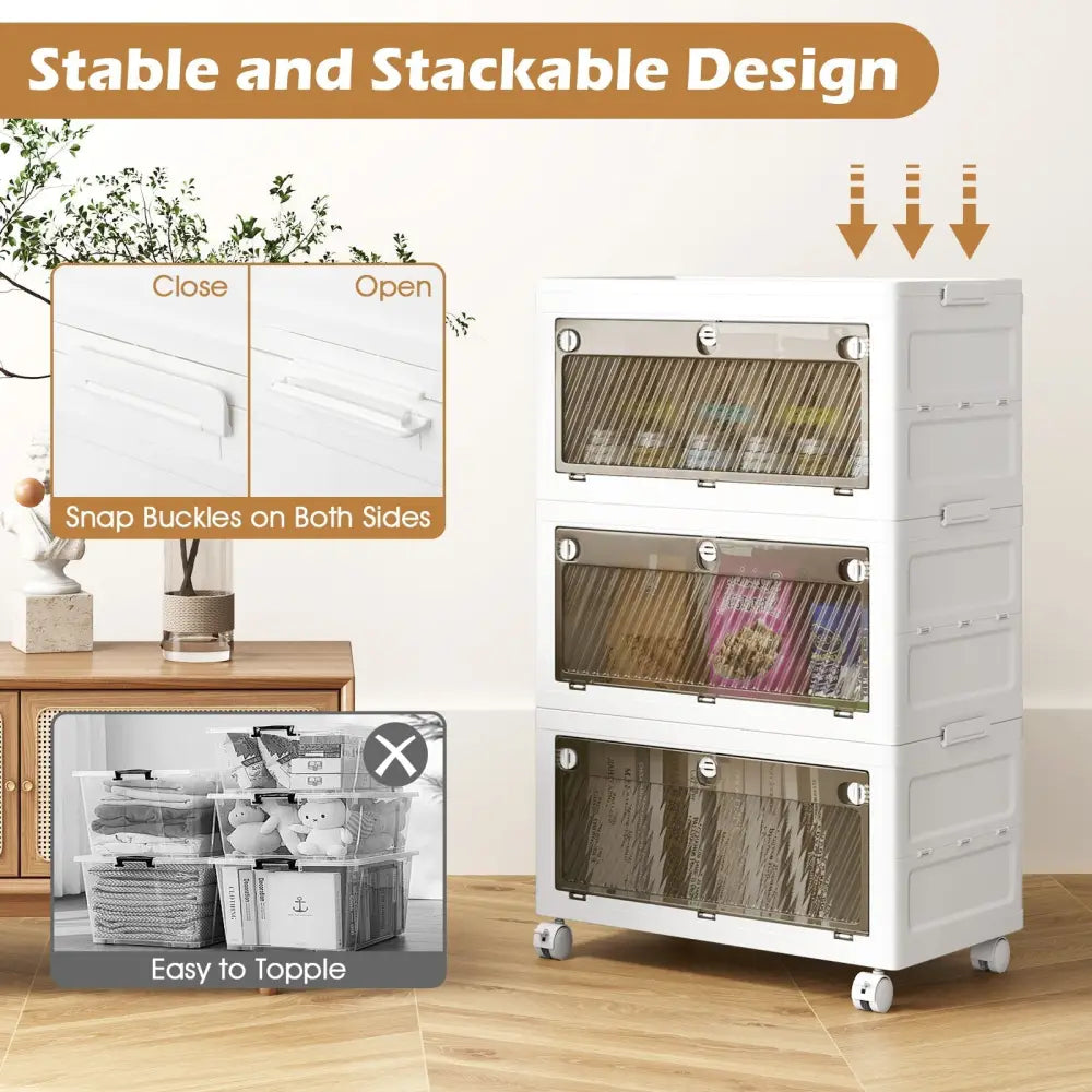 33 Gal 3-Pack Stackable Plastic Storage Bins with Lid for Bedroom Living Room-White Costway
