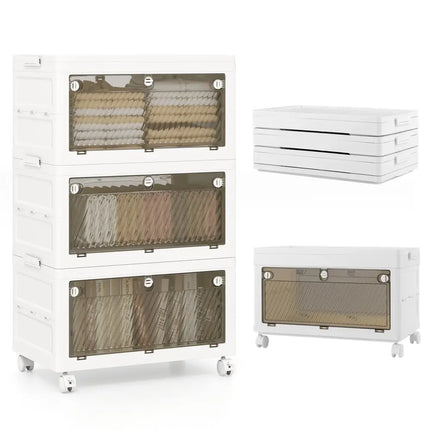 33 Gal 3-Pack Stackable Plastic Storage Bins with Lid for Bedroom Living Room-White Costway