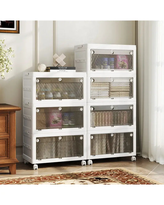 33 Gal 3-Pack Stackable Plastic Storage Bins with Lid for Bedroom Living Room-White - White - Cabinets & Chests