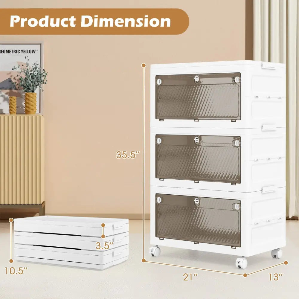 33 Gal 3-Pack Stackable Plastic Storage Bins with Lid for Bedroom Living Room-White Costway