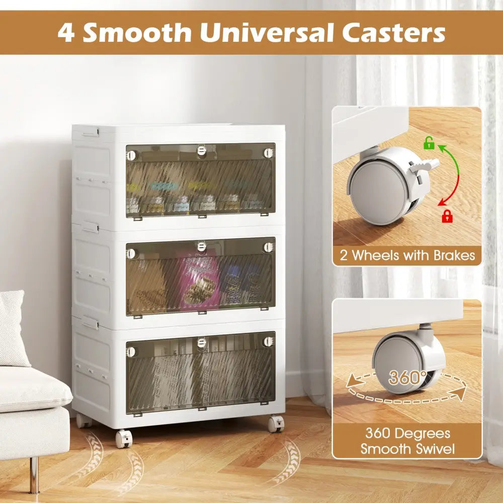 33 Gal 3-Pack Stackable Plastic Storage Bins with Lid for Bedroom Living Room-White Costway