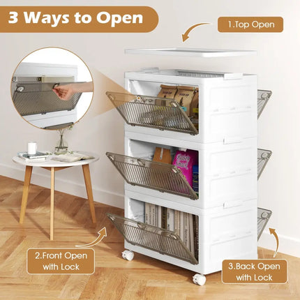 33 Gal 3-Pack Stackable Plastic Storage Bins with Lid for Bedroom Living Room-White Costway