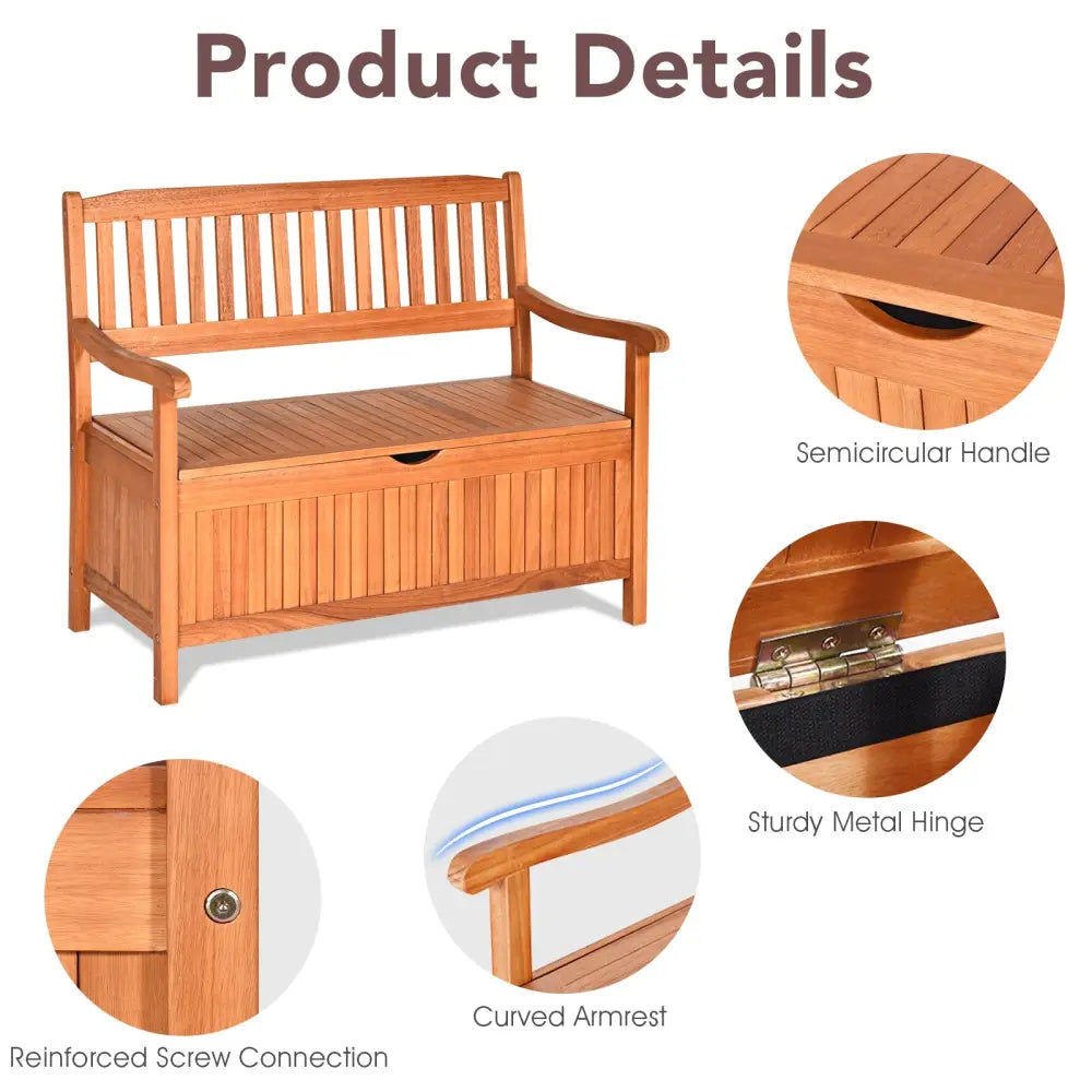 33 Gallon Wooden Storage Bench with Liner for Patio Garden Porch - Natural - Outdoor Benches