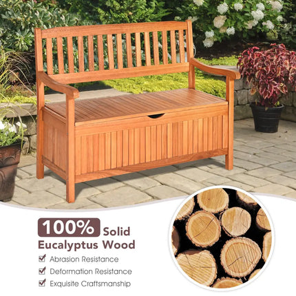 33 Gallon Wooden Storage Bench with Liner for Patio Garden Porch - Natural - Outdoor Benches