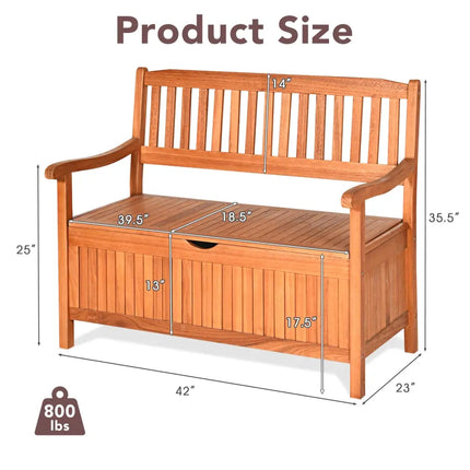 33 Gallon Wooden Storage Bench with Liner for Patio Garden Porch - Natural - Outdoor Benches