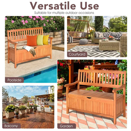 33 Gallon Wooden Storage Bench with Liner for Patio Garden Porch - Natural - Outdoor Benches