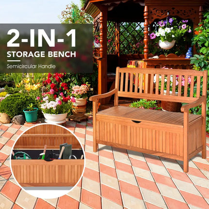 33 Gallon Wooden Storage Bench with Liner for Patio Garden Porch - Natural - Outdoor Benches