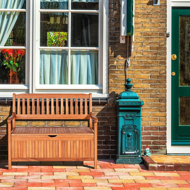 33 Gallon Wooden Storage Bench with Liner for Patio Garden Porch - Natural - Outdoor Benches