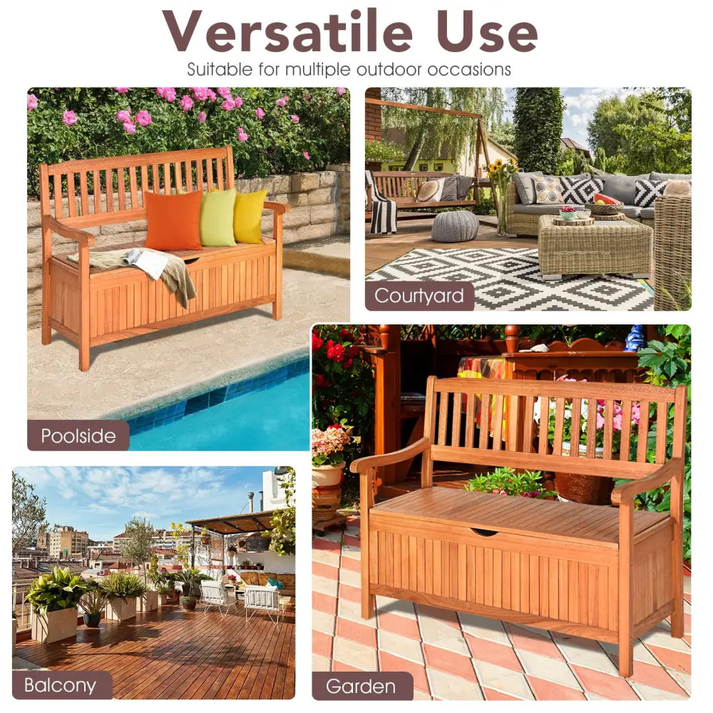 33 Gallon Wooden Storage Bench with Liner for Patio Garden Porch - Natural - Outdoor Benches