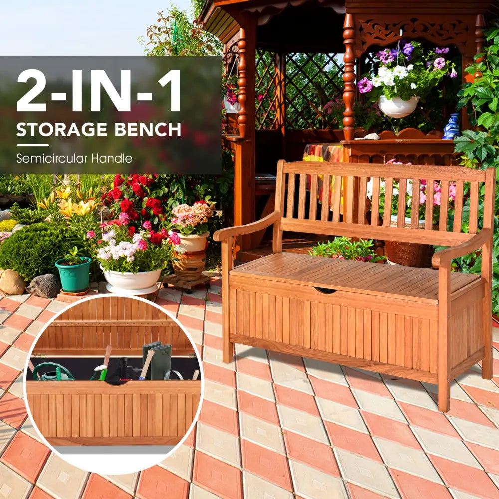 33 Gallon Wooden Storage Bench with Liner for Patio Garden Porch - Natural - Outdoor Benches