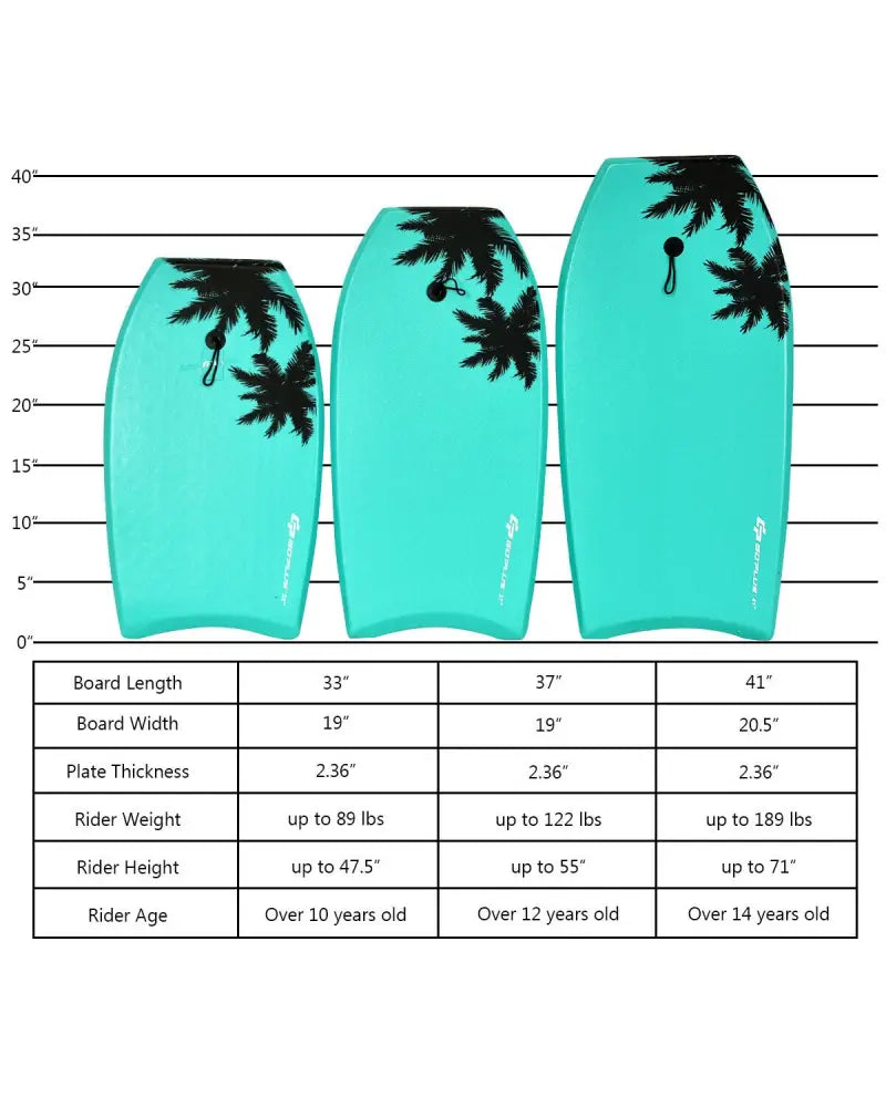 33 Inch/37 Inch/41 Inch Lightweight Super Surfing Bodyboard - Turquoise - Surfing