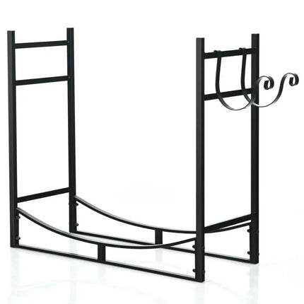 33 Inch Firewood Rack with Removable Kindling Holder Steel Fireplace Wood - Black - Log Storage