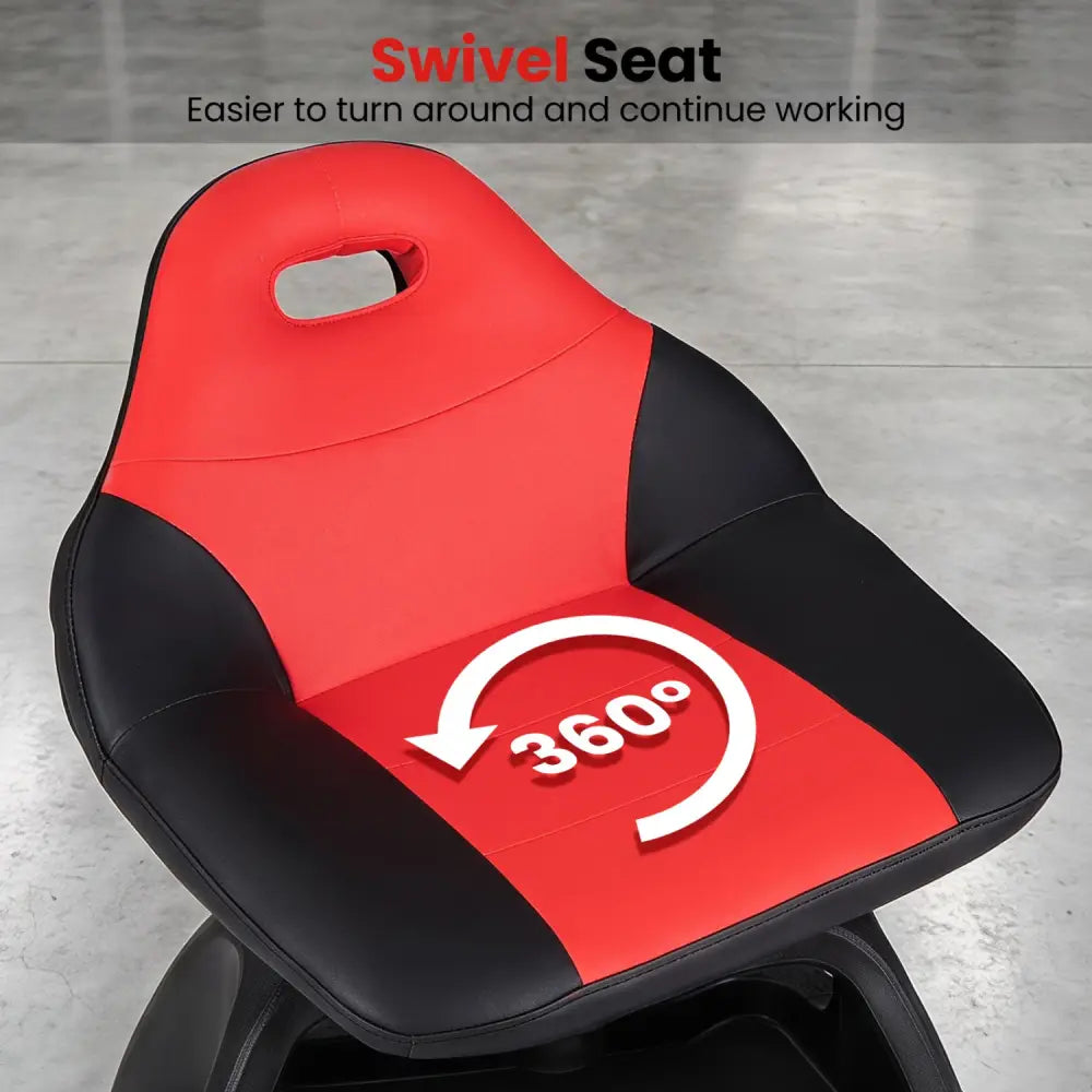 330 LBS Capacity Garage Mechanic Stool Seat with Backrest 6 Universal Wheels and Tool Tray Storage-Red - Red - Garages
