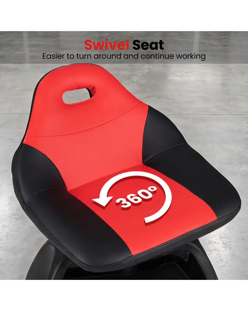 330 LBS Capacity Garage Mechanic Stool Seat with Backrest 6 Universal Wheels and Tool Tray Storage-Red - Red - Garages