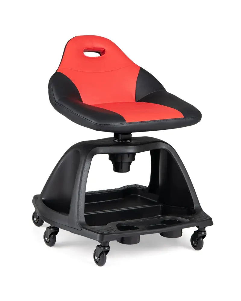 330 LBS Capacity Garage Mechanic Stool Seat with Backrest 6 Universal Wheels and Tool Tray Storage-Red - Red - Garages