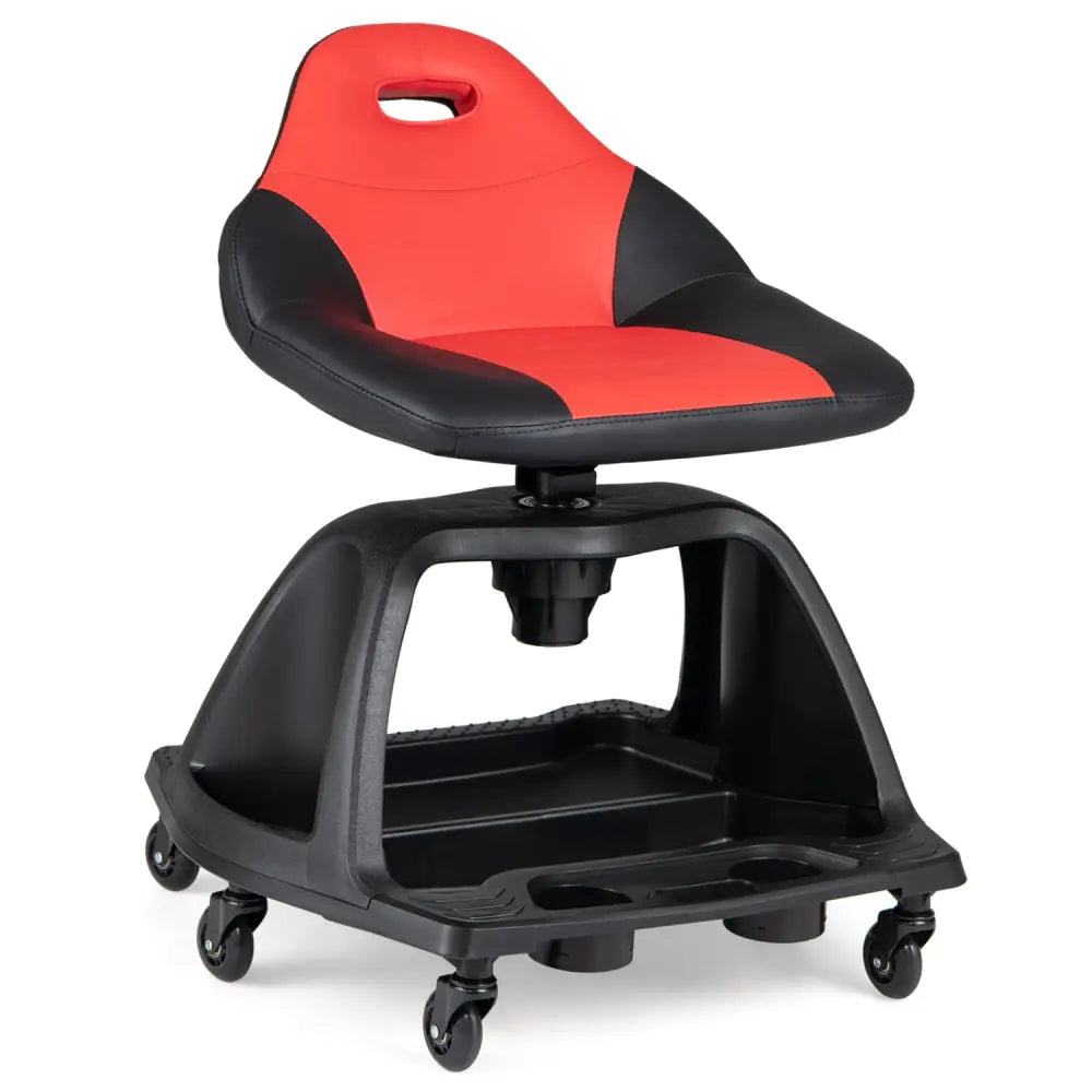 330 LBS Capacity Garage Mechanic Stool Seat with Backrest 6 Universal Wheels and Tool Tray Storage-Red - Red - Garages
