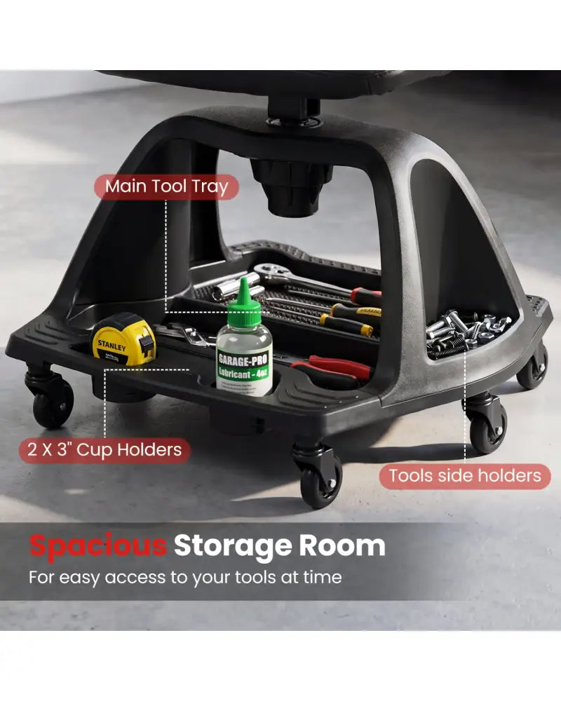 330 LBS Capacity Garage Mechanic Stool Seat with Backrest 6 Universal Wheels and Tool Tray Storage-Red - Red - Garages
