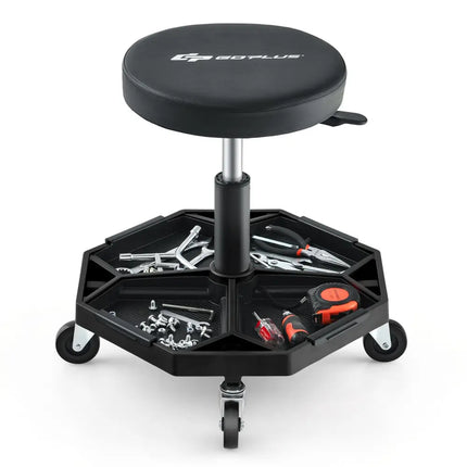 330 LBS Capacity Pneumatic Rolling Mechanic Stool with Padded Seat-Black - Black - Garages