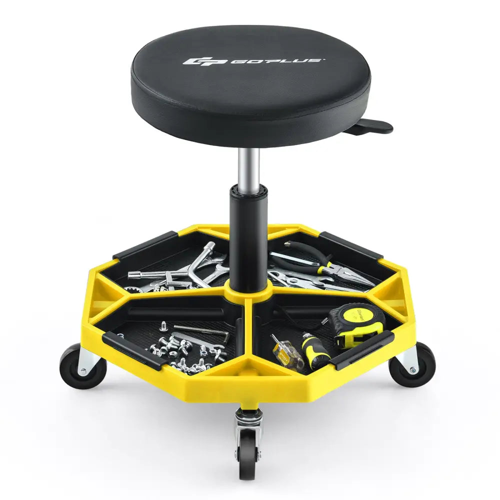 330 LBS Capacity Pneumatic Rolling Mechanic Stool with Padded Seat-Yellow - Yellow - Garages