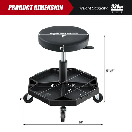 330 LBS Capacity Pneumatic Rolling Mechanic Stool with Padded Seat-Black - Black - Garages
