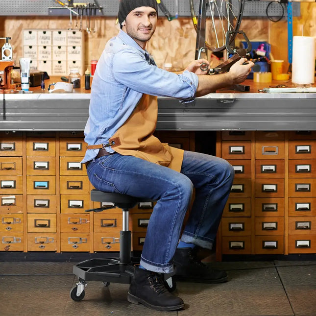330 LBS Capacity Pneumatic Rolling Mechanic Stool with Padded Seat-Black - Black - Garages