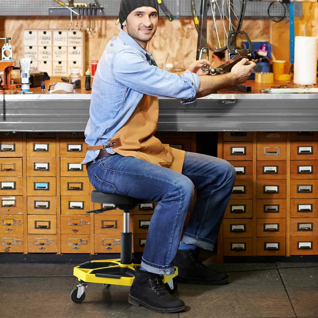 330 LBS Capacity Pneumatic Rolling Mechanic Stool with Padded Seat-Yellow - Yellow - Garages