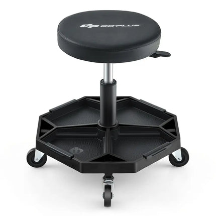 330 LBS Capacity Pneumatic Rolling Mechanic Stool with Padded Seat-Black - Black - Garages
