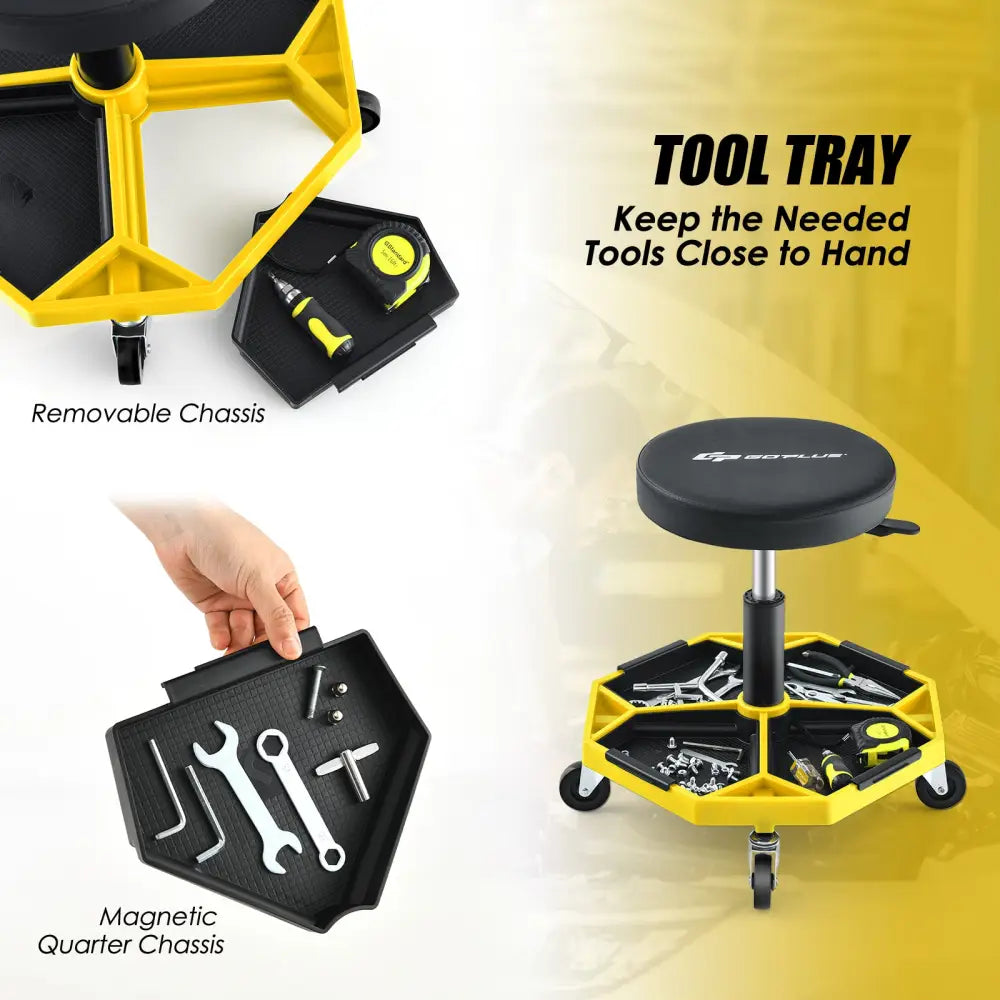 330 LBS Capacity Pneumatic Rolling Mechanic Stool with Padded Seat-Yellow - Yellow - Garages